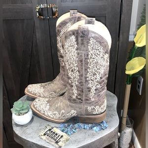 Corral Western Cowboy Brown Crater Bone Embroidery Boots Women’s Size 7